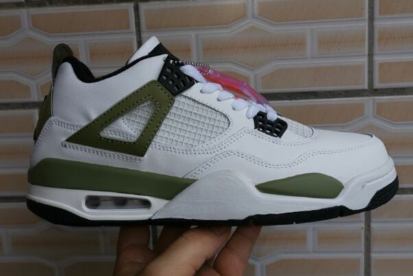 2019 Air Jordan 4 Retro White Olive Green Black Shoes - Click Image to Close